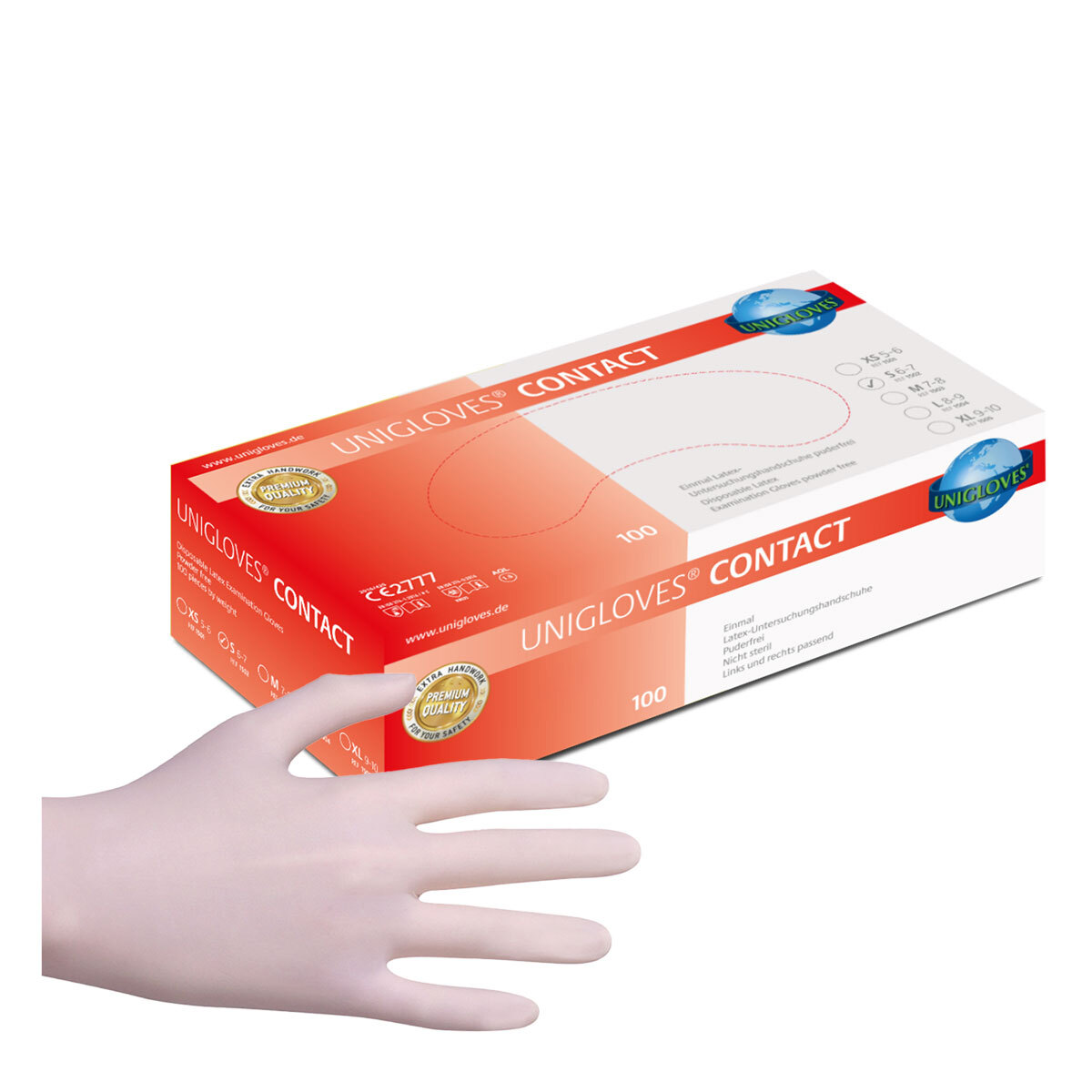 Unigloves® Contact gants d'examen non poudrés latex - S (6-7)