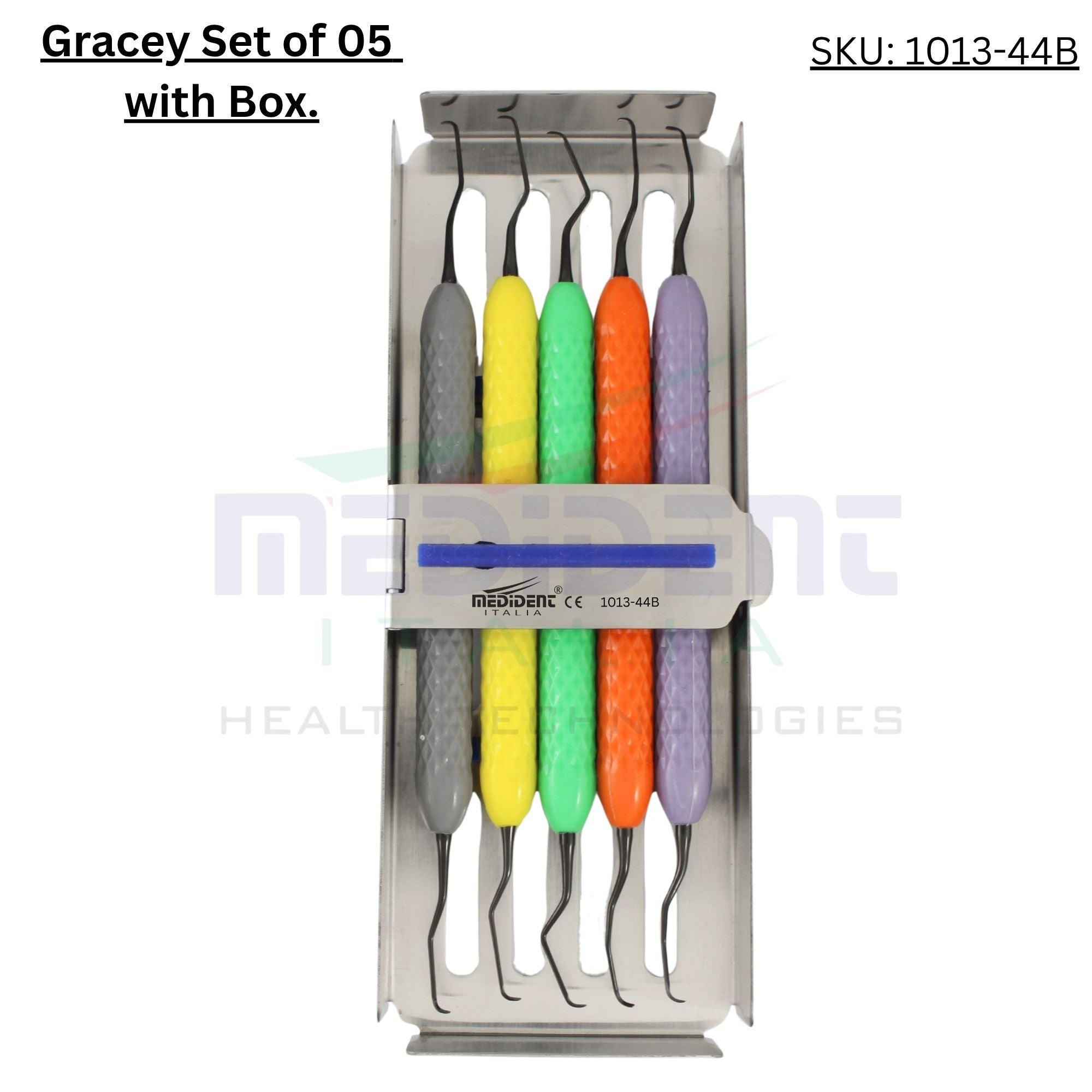 Gracey-curettes, set van 05 zwarte punten Fig. 1/2 ; 5/6 ; 7/8 ; 11/12 ; 13/14 met doos ref. 1013-44B