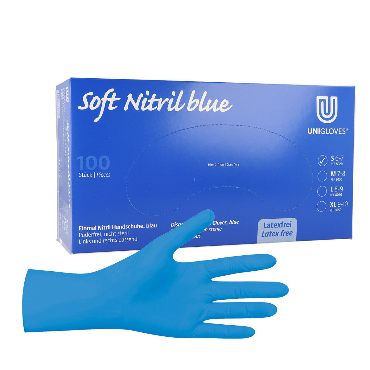Unigloves SOFT® gants en nitrile non poudrés bleu - M (7-8)