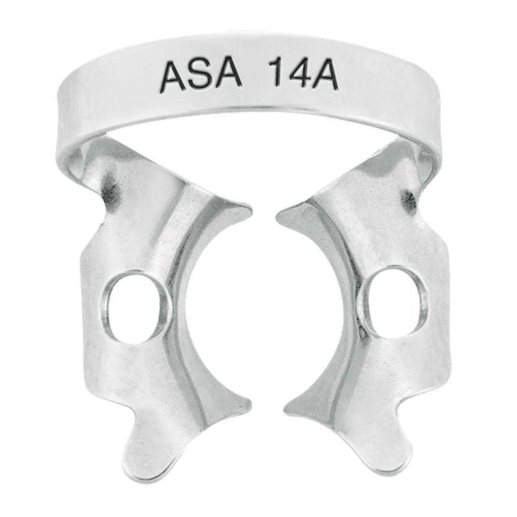 Crampon à digue à ailettes Asa Dental pour molaires, mors ronds courbes
