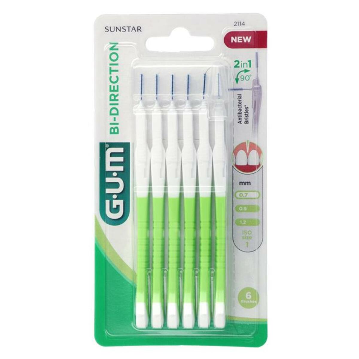 GUM® BI-DIRECTION brossettes interdentaires ø 0,7mm (vert) - 6pces