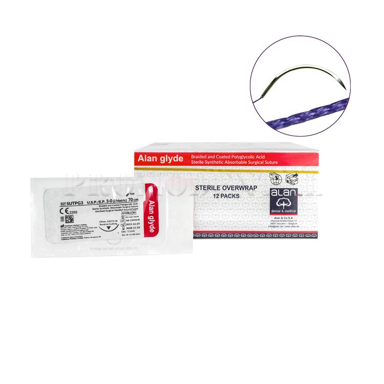 Alan Glyde suture polyglycolique aiguille tranchant inversé 19mm