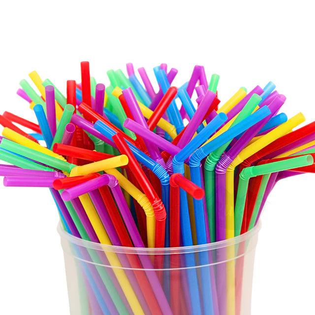 Pailles plastique flexibles réutilisables multicolore/noir (500 pcs)