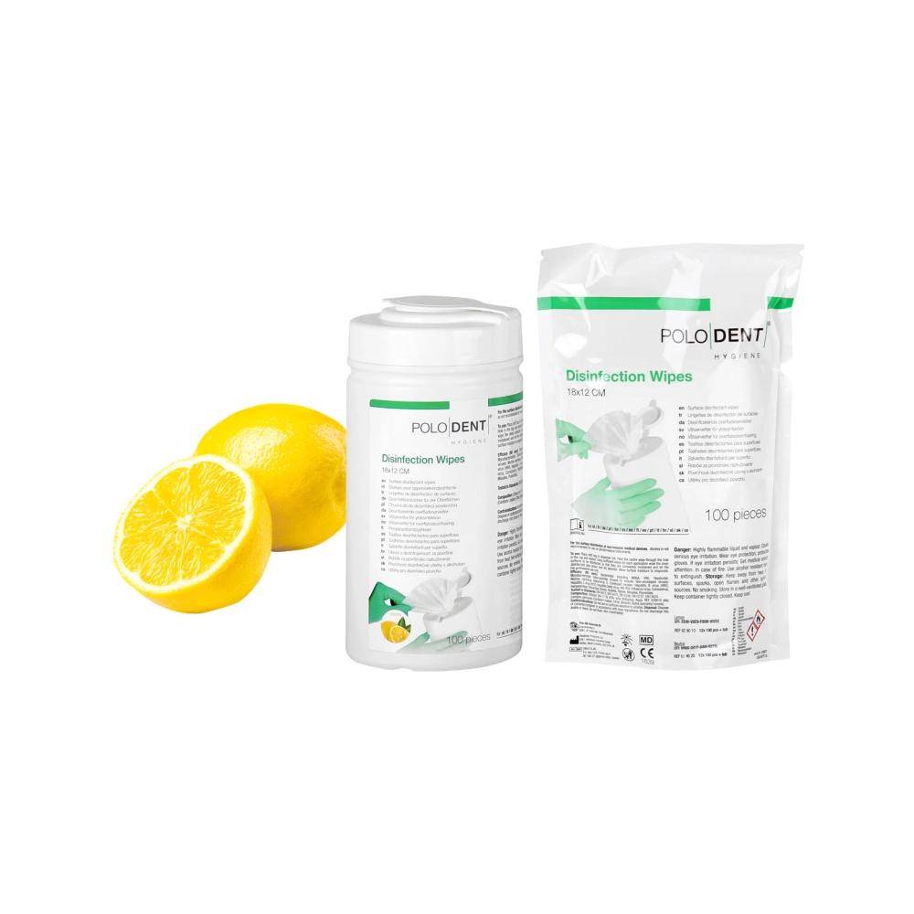 PoloDent Lingettes désinfectantes 18x12 cm Citron 12+1 boÎte