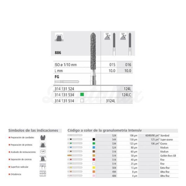 Fraise diamantée cylindre biseauté long 886 FG (6 pcs)