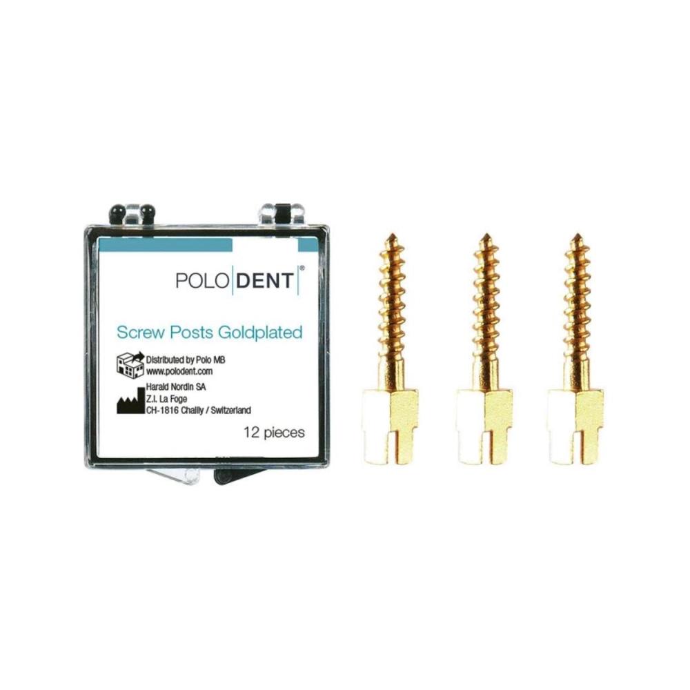 PoloDent Screw Posts goldplated M-2 9,5x1,20 mm 12 stuks