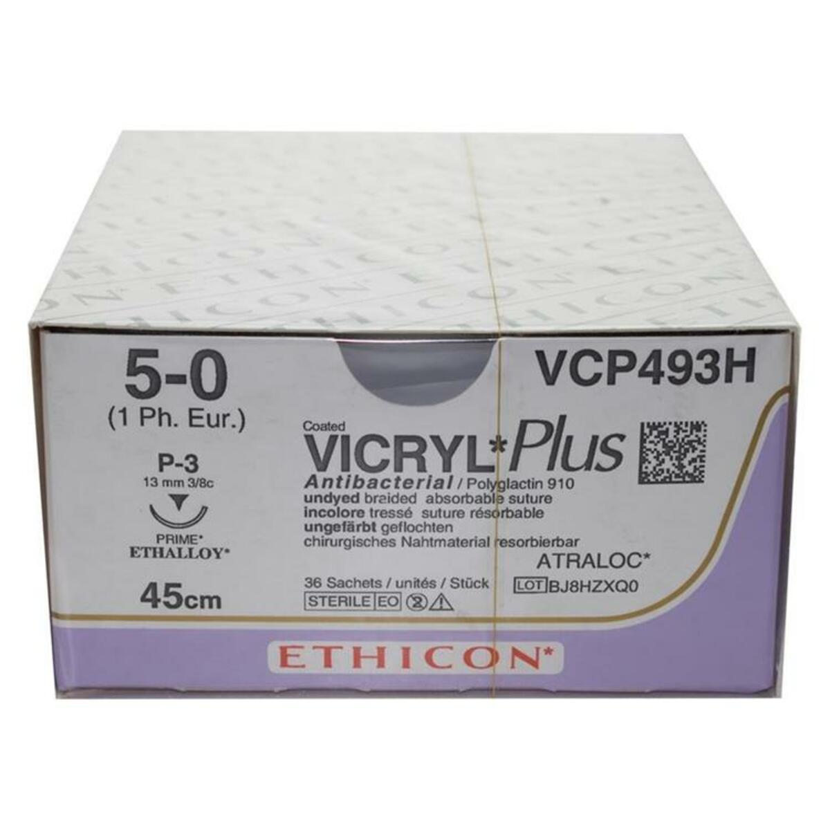 Coated Vicryl® Plus Antibacterial (polyglactine 910) Fil de suture 5-0 aiguille tranchante 13mm - P-