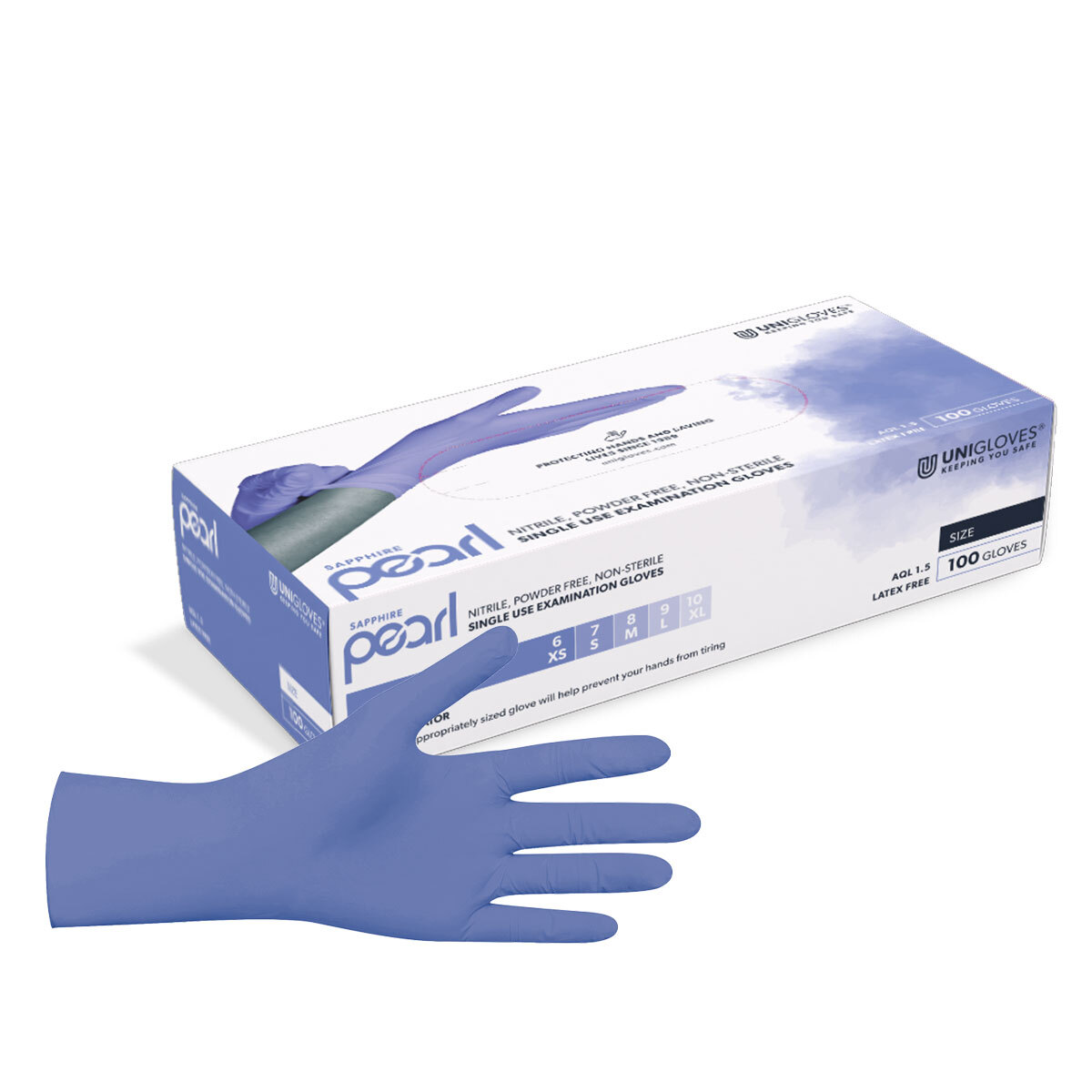Unigloves® Sapphire Pearl gants d'examen en nitrile non poudrés lilas - XS (5-6)