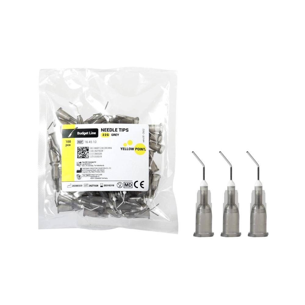 Yellow Point Budget Line Needle Tips 22ga gris 100 pcs