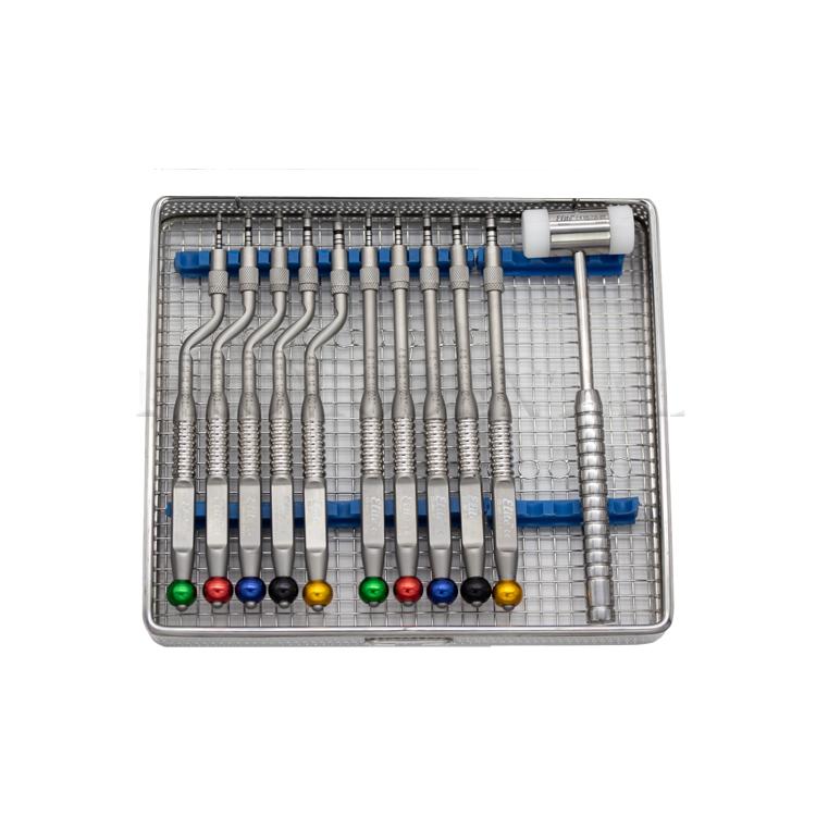 Kit d’ostéotomes / écarteurs osseux – 11 pièces avec cassette