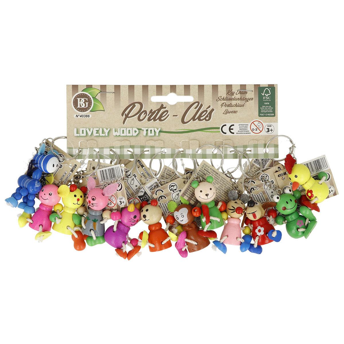 Intro Jouet porte-clés en bois animaux - 9 cm