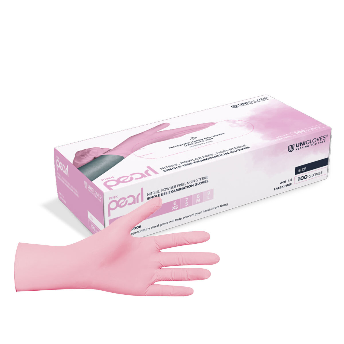 Unigloves® Pink Pearl gants d'examen en nitrile non poudrés rose - S (6-7)