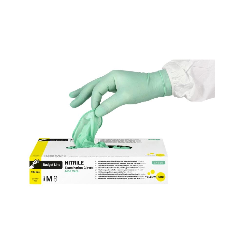 Yellow Point Budget Line Gants Nitrile Aloë Vera vert moyen 100 pcs