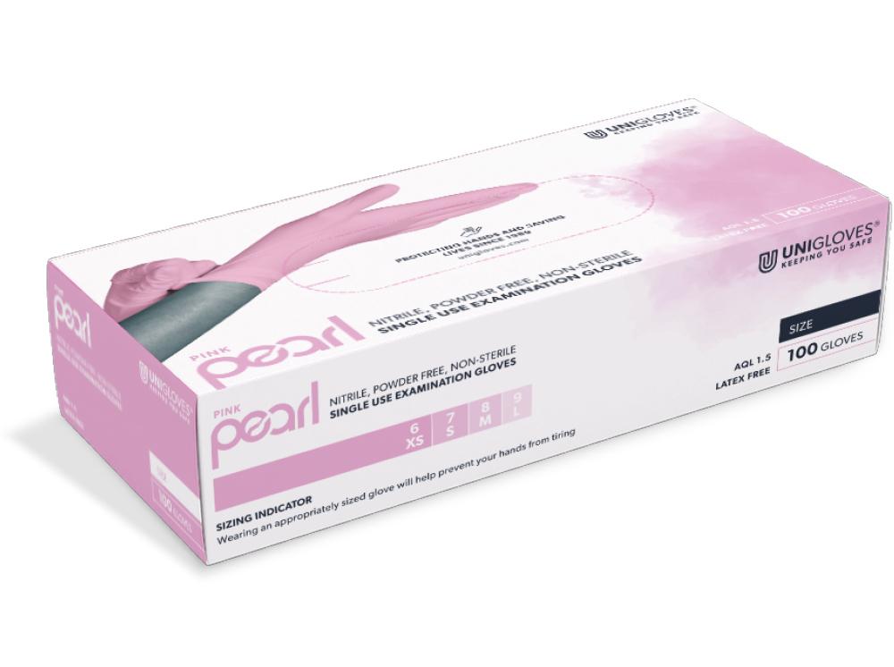Unigloves® Pink Pearl gants d'examen en nitrile non poudrés rose - S (6-7)