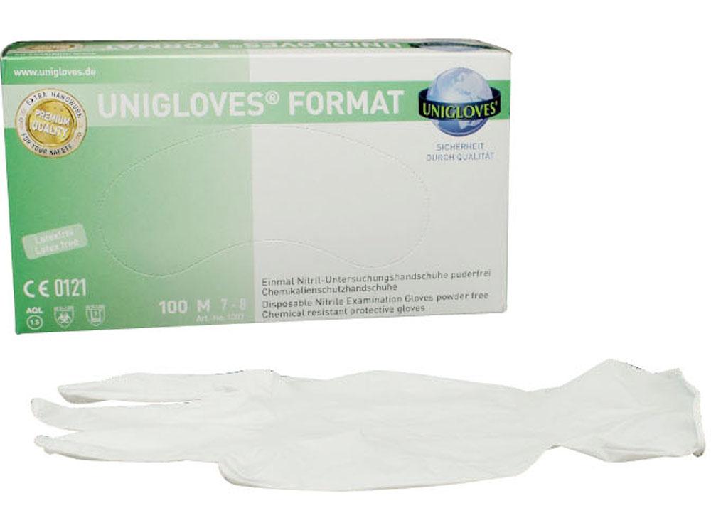Unigloves® Format gants d'examen en nitrile non poudrés blanc - L (8-9)