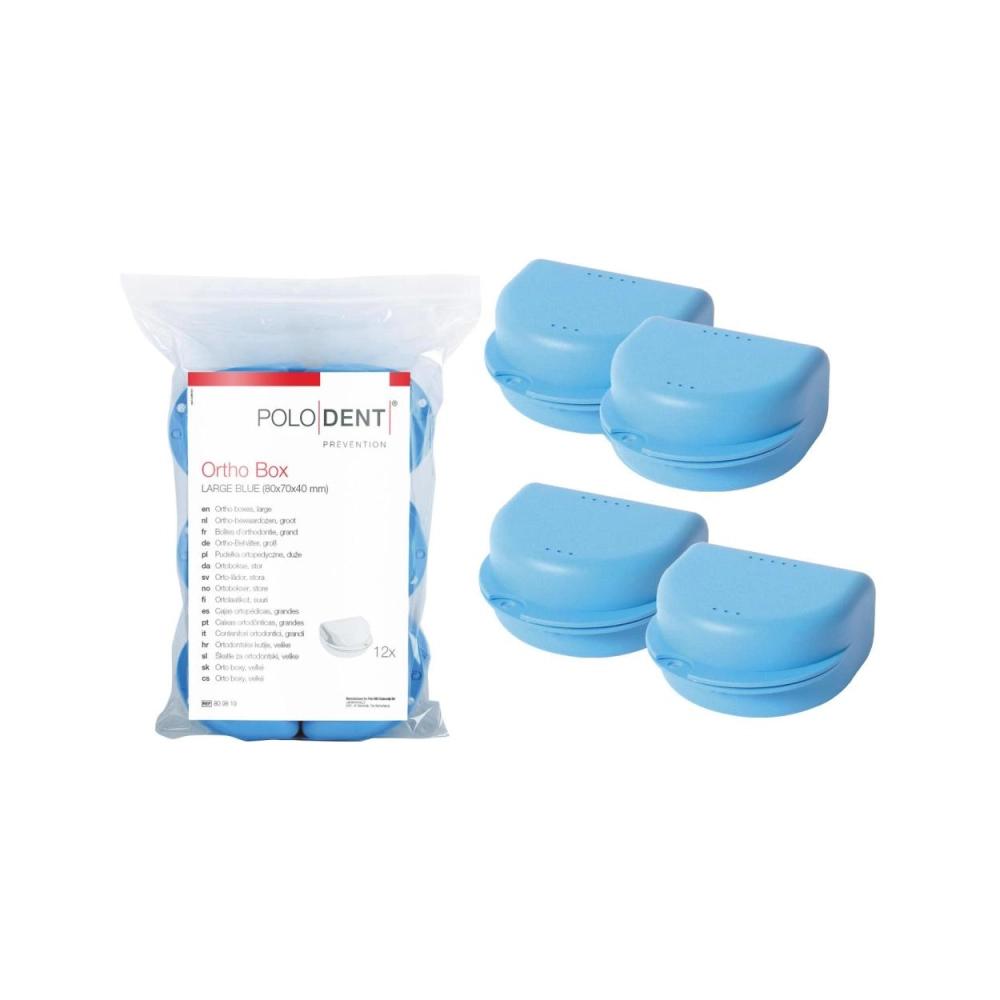 PoloDent Boites d'orthodontie large bleu 80x70x40 mm 12 pcs