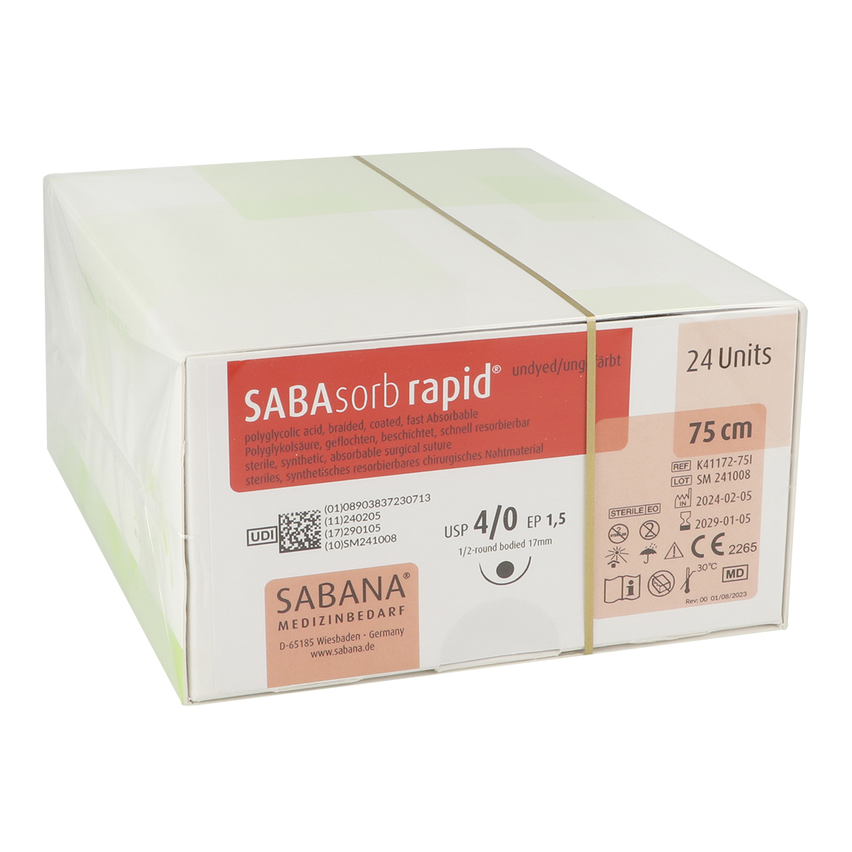 SABAsorb rapid® fil de suture polyglycol USP 4-0 ronde - 75 cm