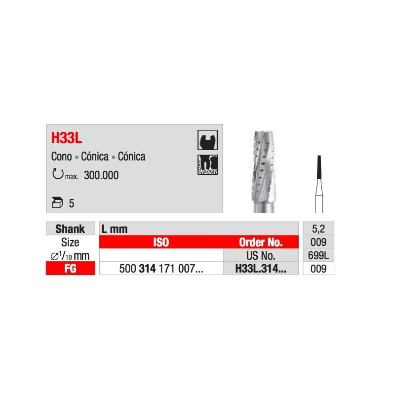 Edenta fraise carbure conique FG H33L.314.009 5,2 mm (5 pcs)