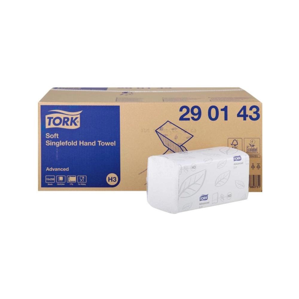 Tork® Soft Singlefold essuie-mains 23x22,6cm pliage en z (2 épaisseurs) - blanc