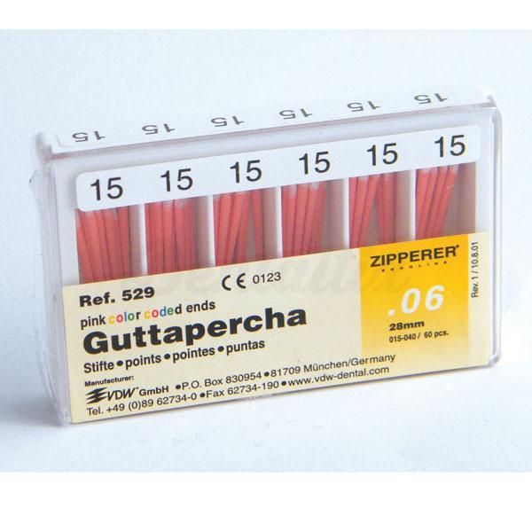 Pointes de gutta-percha ISO standardisées à conicité 04 et 06 (60 pcs)